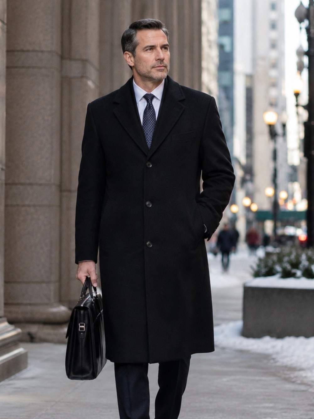London Fog Black Wool Blend Topcoat 40R Large Men’s Classic Overcoat Coat 40